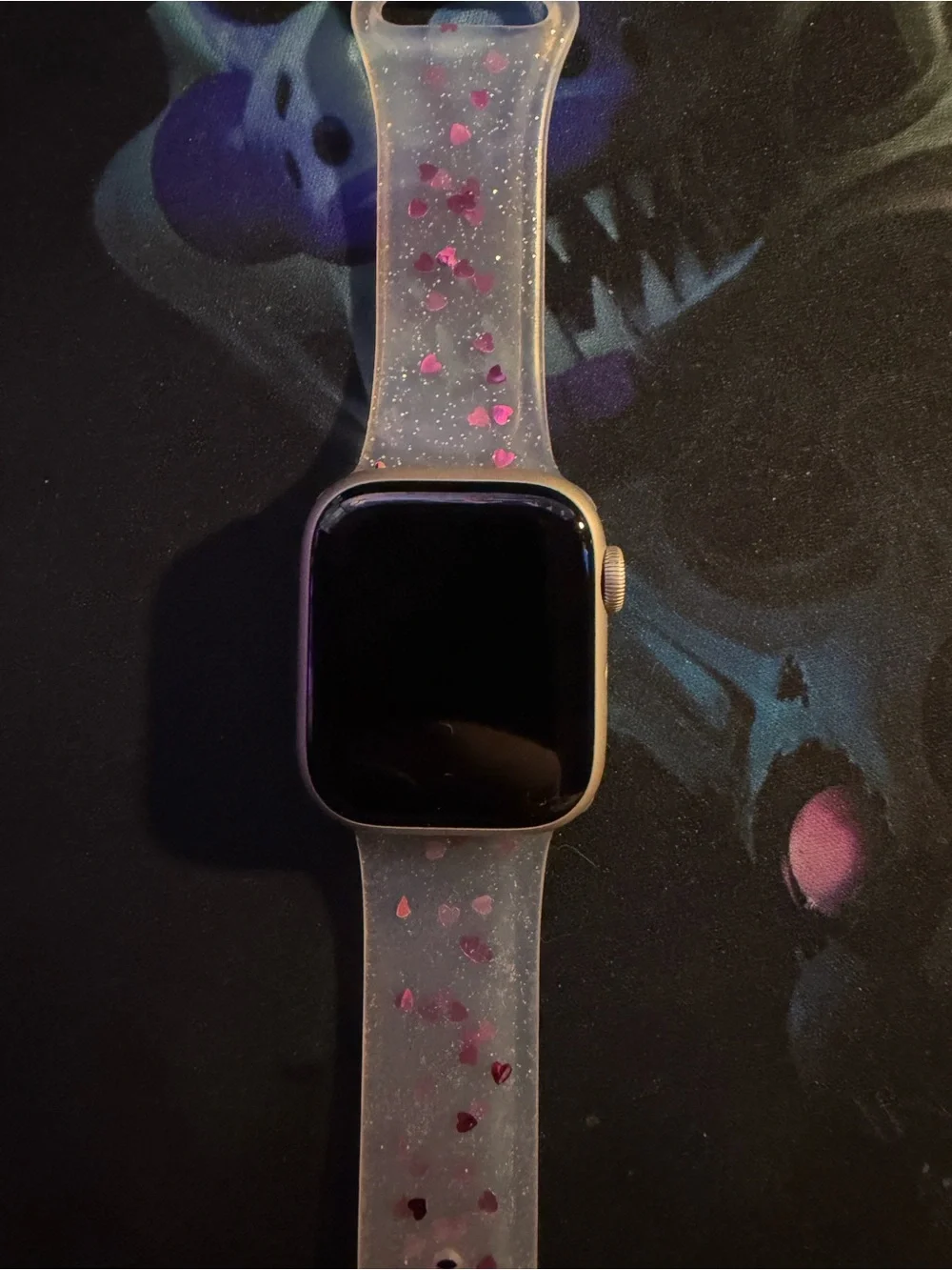 Apple Smartwatch with Clear Silicone Band and Pink Heart Accents